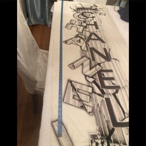 CHANEL Ecru and black long silk scarf.